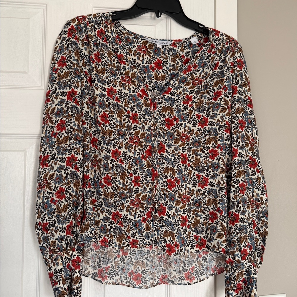 Veronica Beard Floral Long Sleeve Blouse Boho Bohemian Flowy - Picture 4 of 7
